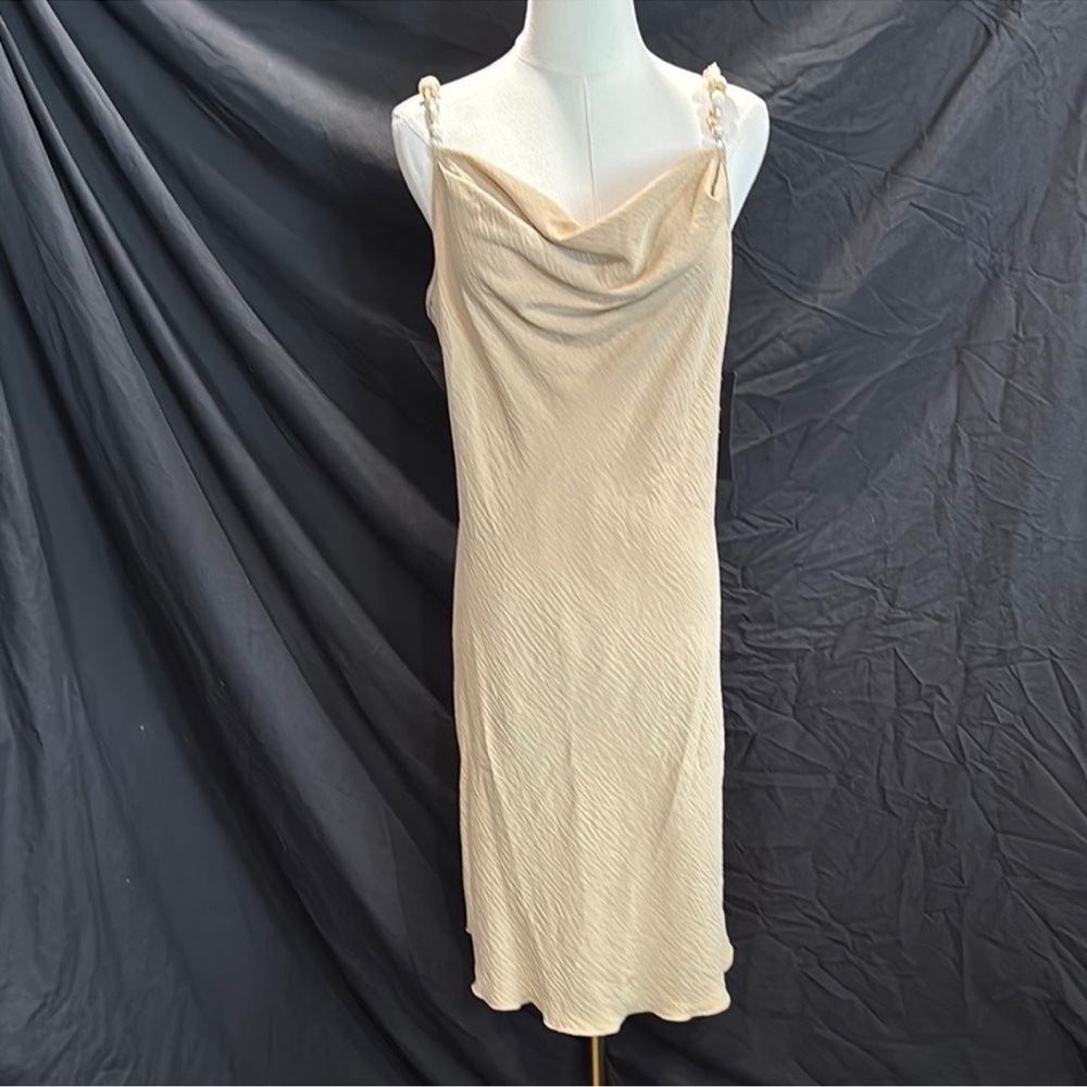 Bebe Tan Cowl Neck Slip Midi Dress